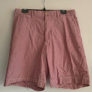 Polo Golf Ralph Lauren Red/White Striped Seersucker Flat Front Shorts Men’s 32